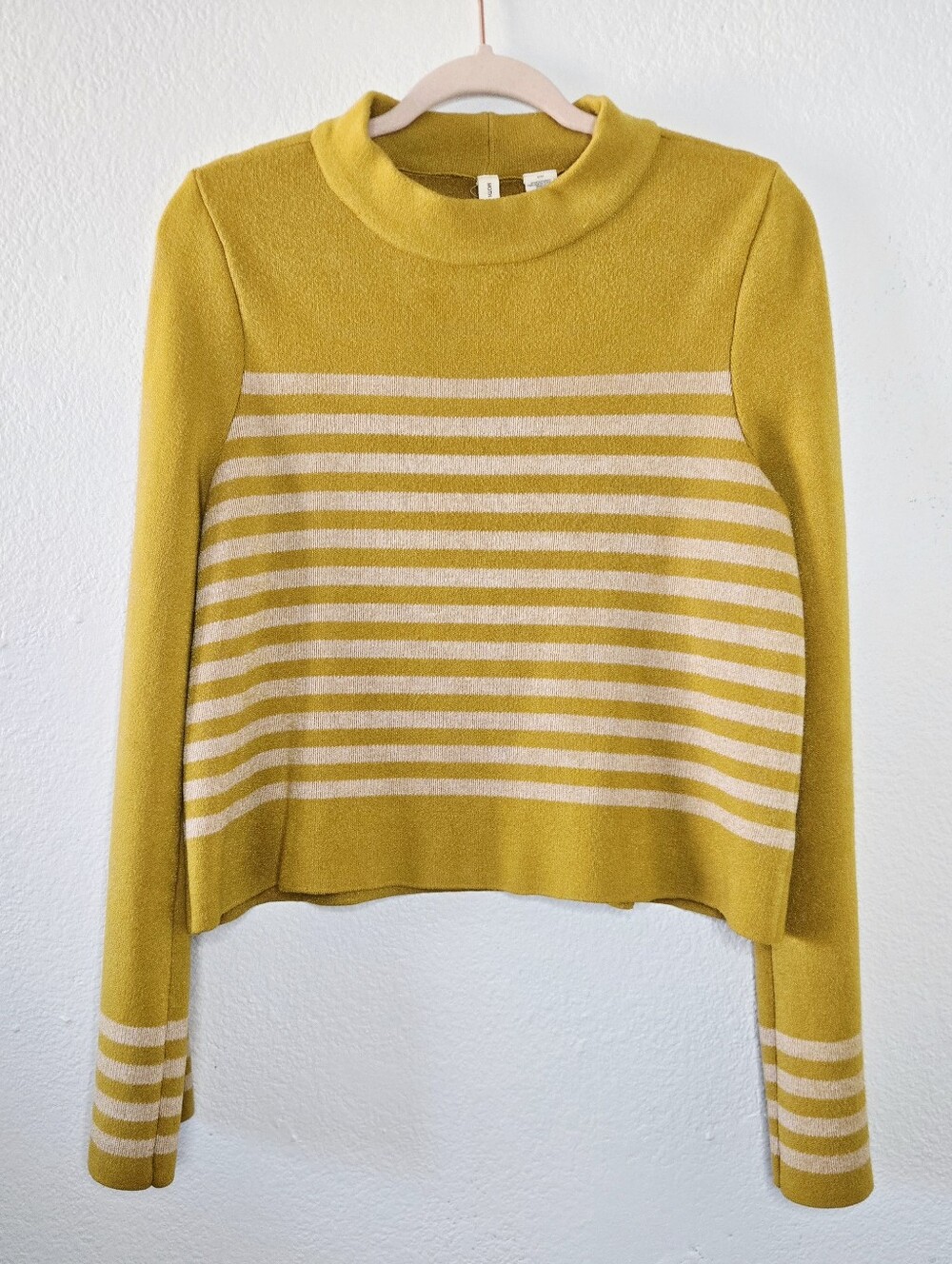 Anthropologie Moth Striped Cropped Mock Neck Mustard Pullover Sweater Medium